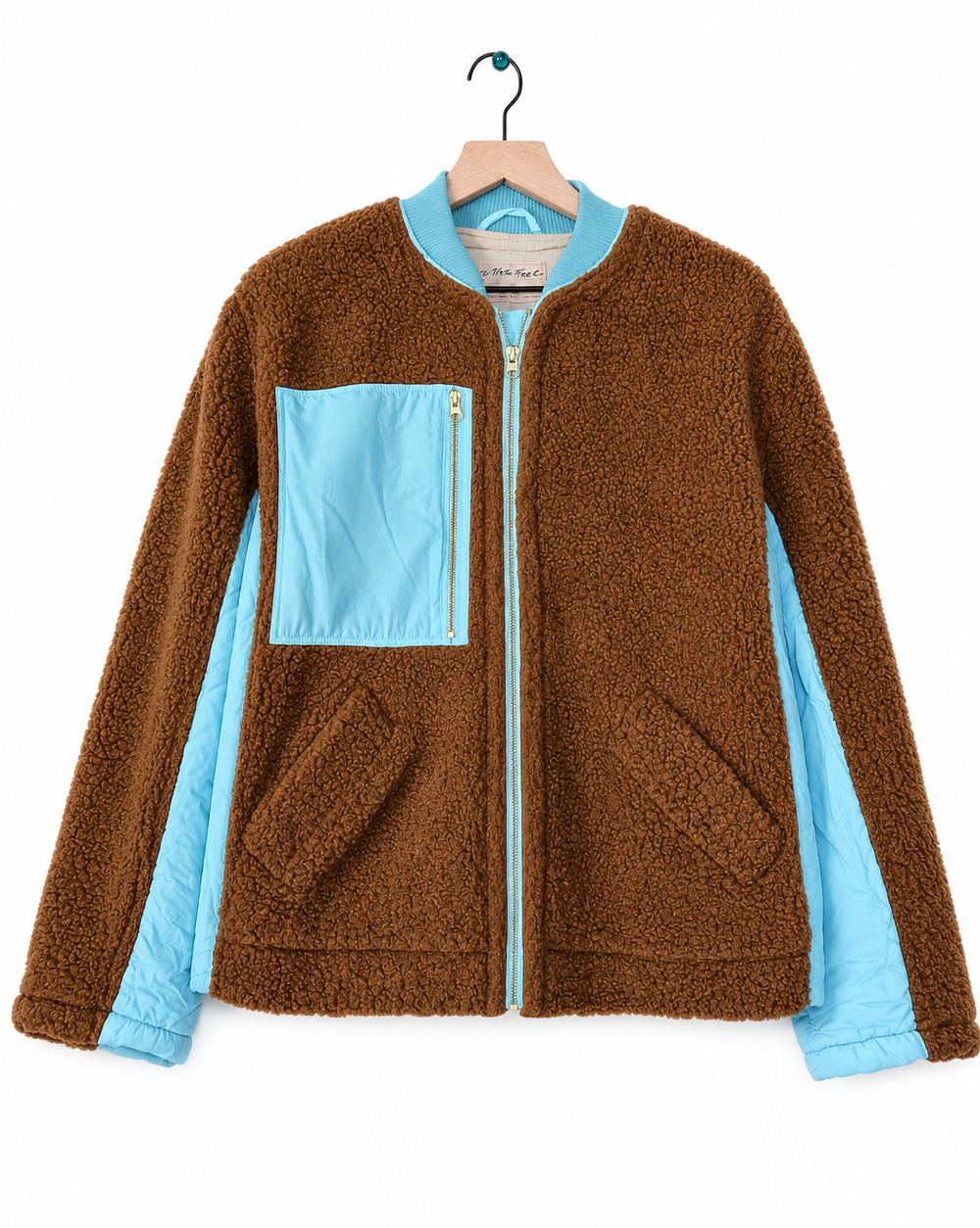 Free People We The Free Teddy Fleece Bomber Jacket Brown Blue Zip Women's XS